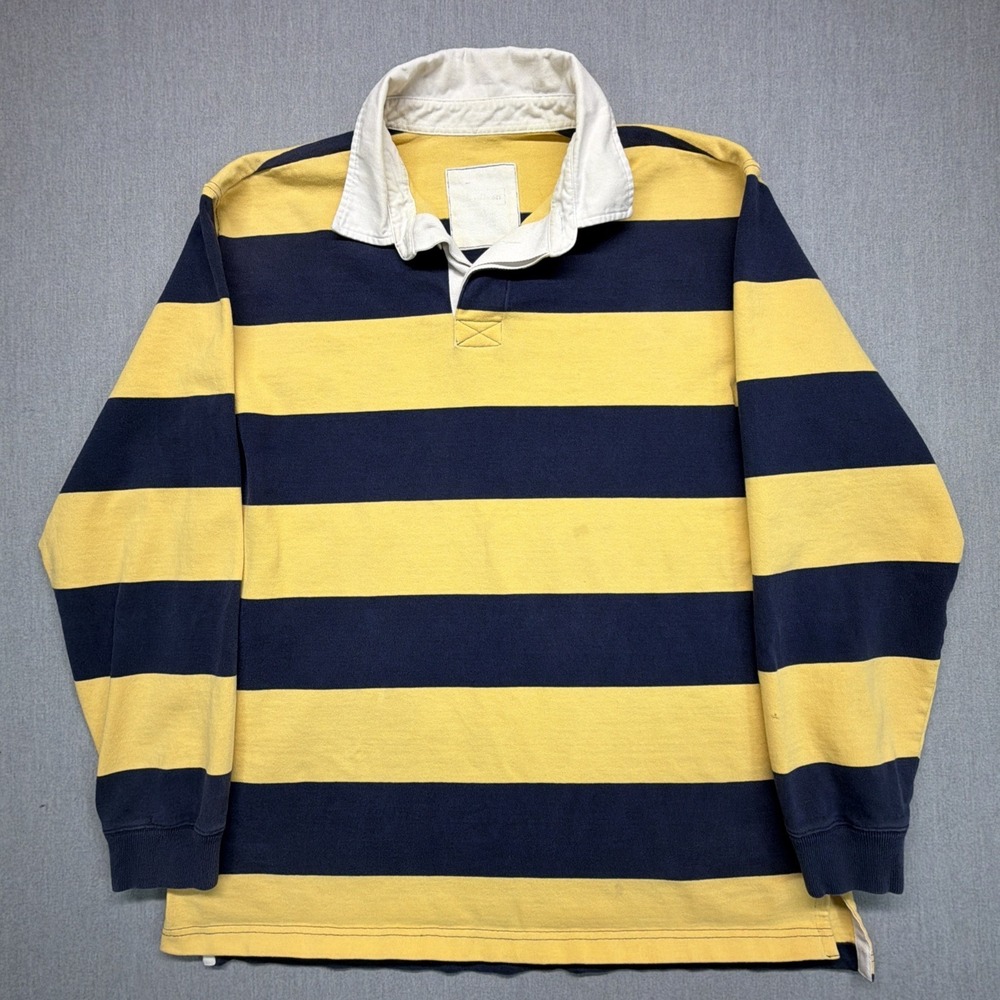 Vintage LL Bean Long Sleeve Polo Rugby‎ Color Block Men's XL Navy Blue Yellow